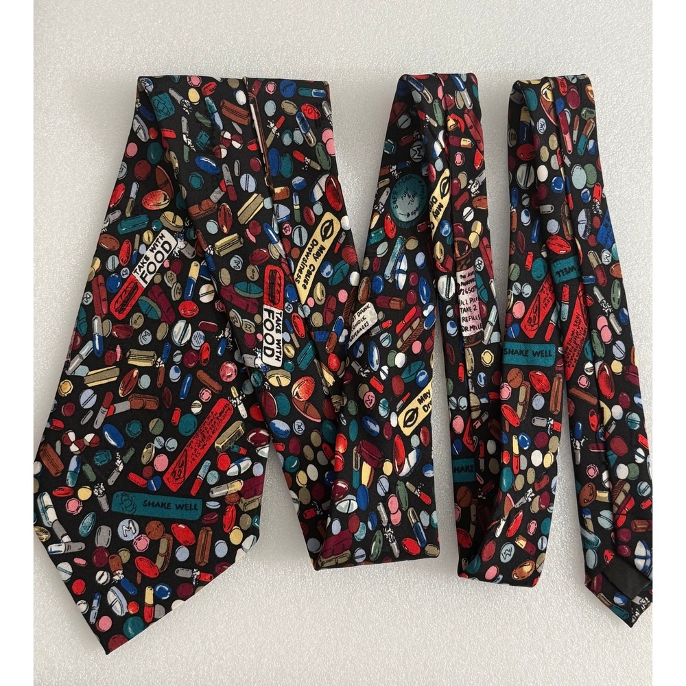 Nicole Miller‎ 1996 Pill Prescription Medicine Pattern Silk Necktie Mens